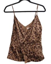 L'Agence Chiara Silk Twist Tank Top Brown Leopard Sleeveless Pleated XS New