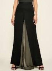 Tadashi Shoji Chiffon Overlay Formal Dressy Pant 731195 Black Wide Leg Size M