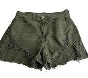 American Eagle  highest rise mom short green distressed cut off shorts Size 6