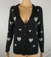 POL Cotton Black Grey Heart Polka Dot Cardigan Sweater Mod Rockabilly Small