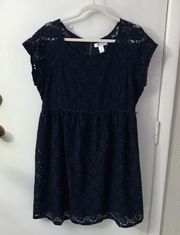 Lace Short Sleeve Dress Navy Blue Size XL