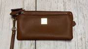 Cognac Leather Zipper Wallet Wristlet