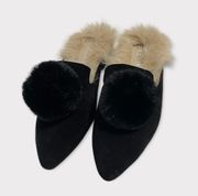 Silent D Catplo Faux Fur Mule in Black Micro Suede Size US 6.5 NEW