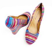 PIERRE DUMAS Aztec Multicolored Platform Wedges, Size 8