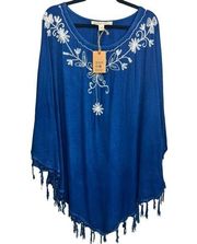 NWT Beach By Exist Embroidered Poncho Cover Up OS