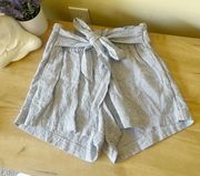 Paperbag Striped Waist Tie Linen Shorts