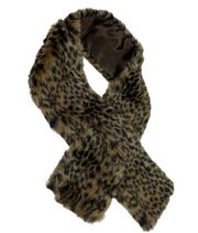 Vintage Express Faux Fur Leopard Pull Through Brown Winter Scarf Collar Wrap