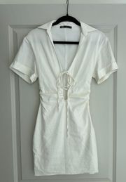 White Low Cut Dress With Collar