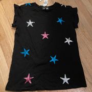 Emma And Sam Black T Shirt With Multicolored Sequin Stars