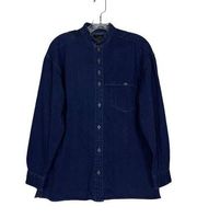 Vintage  Riveted Western Chambray Denim Button Down Shirt S Blue Long Sleeve