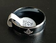 Black Masonic silver edge ring size 12