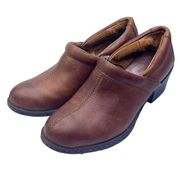 b.o.c. Born Concept Clogs Brown Leather Comfort Block Heel Shoes 6.5 37 Slip On