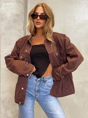 Western Denim Jacket Dark Brown