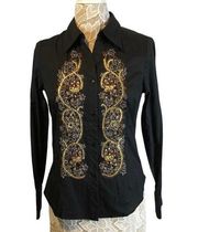 NWT Coldwater Creek embroidery & sequence  black button down size XS