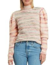 NWT H HALSTON Puff Sleeve Striped Spacedye Pink Dogwood combo Sweater Wool Blend