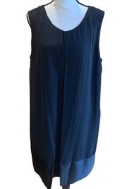 SLNY Black Flowy Chiffon Dress Four Draped Overlaid Panels MIDI Sleeveless 14