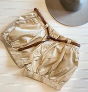 Puffy Tan Beige Cuffed Shorts With Brown Belt Size S