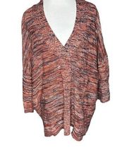 J. Jill Pure Jill Campari Pullover Sweater Orange Black Space Dye Marled‎ LP