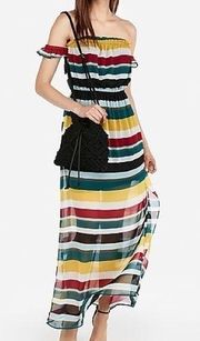 NWOT Stripe Off Shoulder Flutter Sleeve Maxi Dress