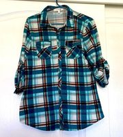 Eden & Olivia Plaid 3/4 Sleeve Blouse Sz L