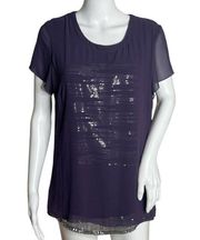 Logo by Lori Goldstein Shirt Womens Medium Purple Silver Sequin Party Cocktails