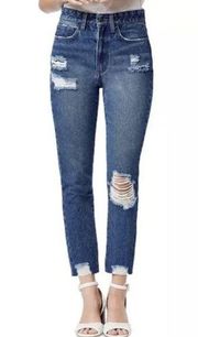 Sam Edelman Women's Blue Denim Jeans Stiletto Straight High Rise Crop Size 2