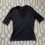 Black Vintage  V-neck Short Sleeve Fitted Slinky Top Small