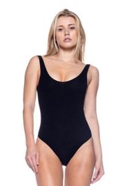 Women’s Black Ribbed Bodysuit Thong (L)