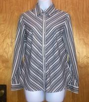 Black & White Striped Notations Button Down Shirt Size Small