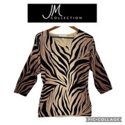 JM Collection animal print V neck light pullover 3/4 sleeve sweater