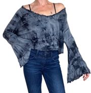 Grey Tie Dye Hippie Oversized Flare Sleeve Top