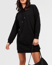 Solid Black Pullover Hoodie Oversized Sweatshirt Dress Size 8 M Minimal