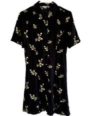 Reformation Johanne Mini Dress A Line Swing Floral Collared Button Down Black M