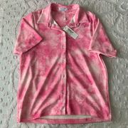 Women’s XS  Hunter Terry Button Up Shirt Distorted Pink Tie Dye