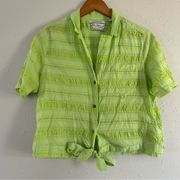 Scotch & Soda Aloha Tuesdays Green Button Down Tie Blouse Large Silk