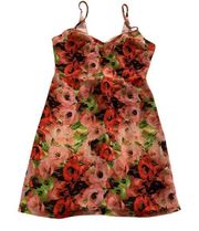 BB Dakota Dress Womens 10 Pink Floral V Neck Mini Open Back Zip Sleeveless Poly