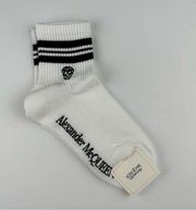 Alexander McQueen White Skull Striped Crew Sport Sock Women's Medium Authentic