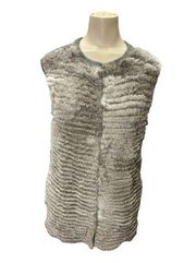 J. McLaughlin 100% Wool Sweater Vest MEDIUM Gray Knit Rabbit Fur Open Winter