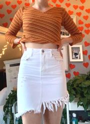 Asymmetrical White Denim Skirt 