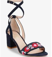 Kate Spade Watson Navy Suede Embroidered Block Heel Sandals