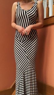 Monteau Black And White Striped Maxi Dress