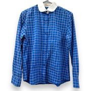 Vintage Diane Von Furstenberg Blue & White Plaid Button Down Shirt Size 12