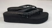 Rocawear Womens Black Beaded Chunky Y2K Flip Flop Sandals