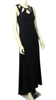 Vera Wang Black Long Gown Cut Out Neckline sleeveless train on back size 2