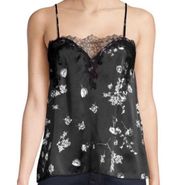 Cami NYC The Sweetheart Floral Lace Trimmed Silk Tank Top Black XS