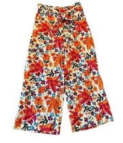 Joie linen wide leg bright floral beaded tassel tie pant 6