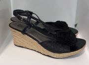 NEW Route 66 Wedge Espadrille 9.5 Black Floral Peep Toe Sling Black Flower