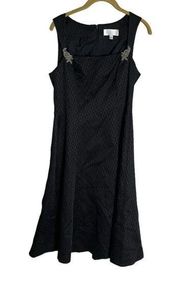 Badgley Mischka Textured Black Dress Bead Shoulders Formal 6