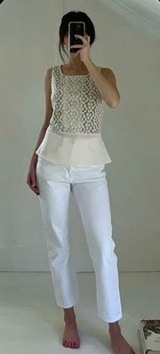 Floral Embroidered Lace Peplum Top White/Ivory Size 4P Retail $98