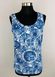 Tommy Bahama Womens Small S Sleeveless Blue White Bohemian Print Ruched Top